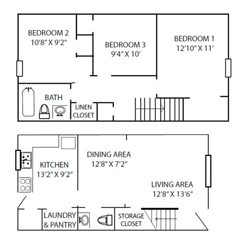 3 Bedroom 1.5 Bath Renovated Townhome
